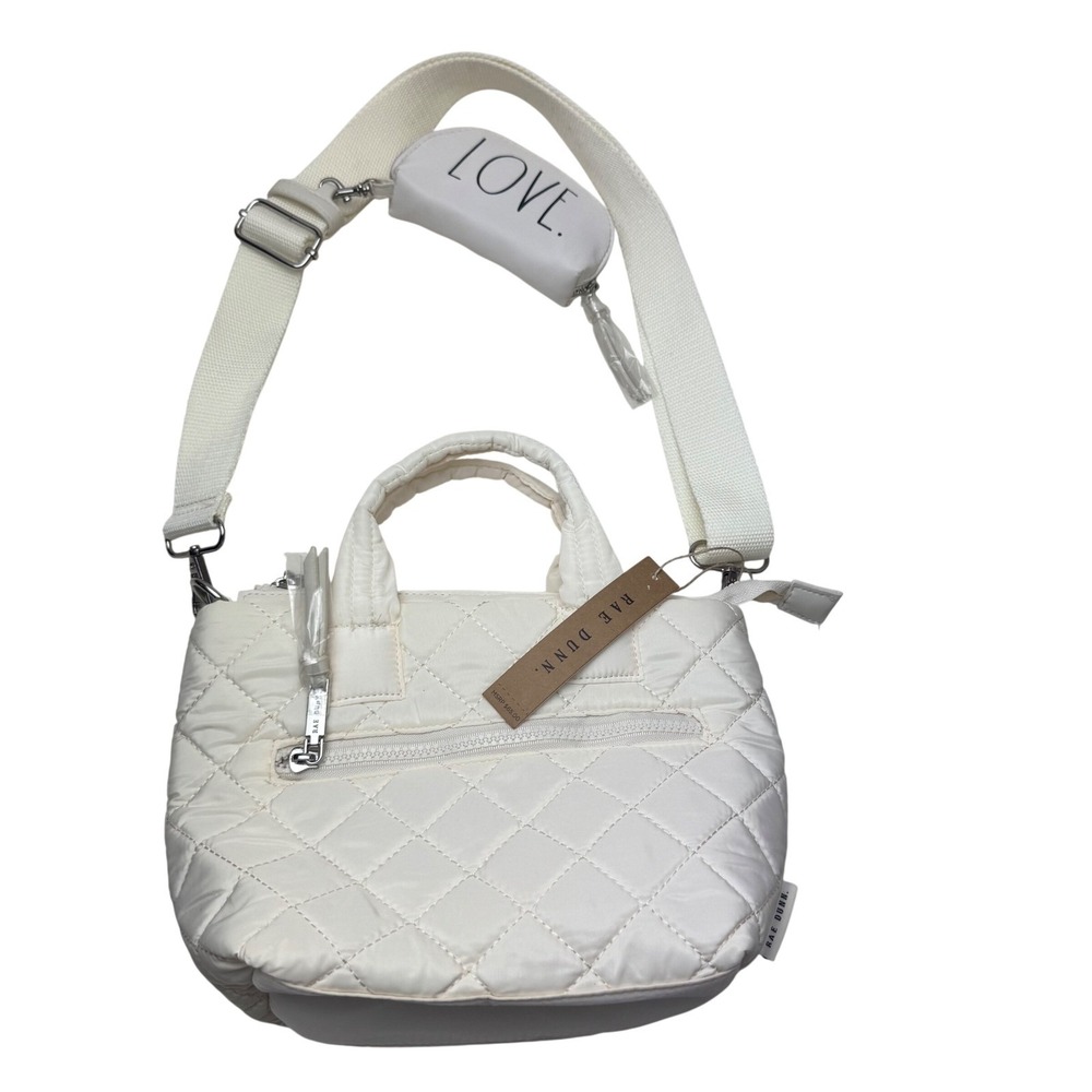 Rae Dunn Quilted Mini Shopper Crossbody Bag Cream White LOVE Pouch NWT